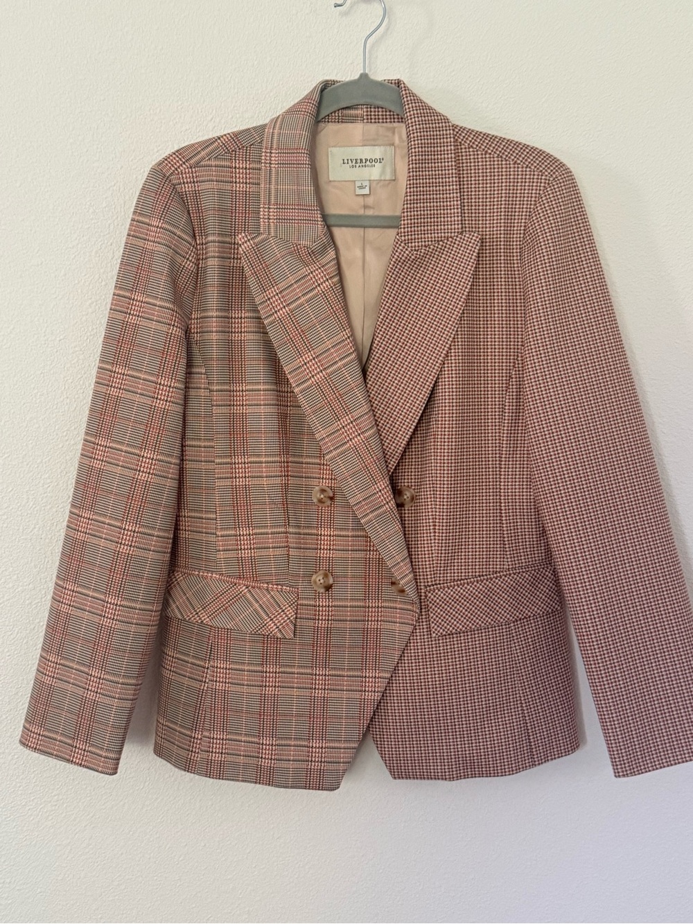 Liverpool LA Plaid Hadley Half & Half Double Breasted Blazer Lava Flow Size L
